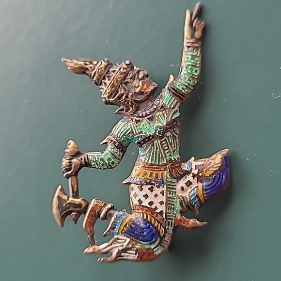 Rare Vintage 1940's Siam Ramasoon Thunder god Pin Brooch! Colored, Cute, COOL! - Picture 8 of 8